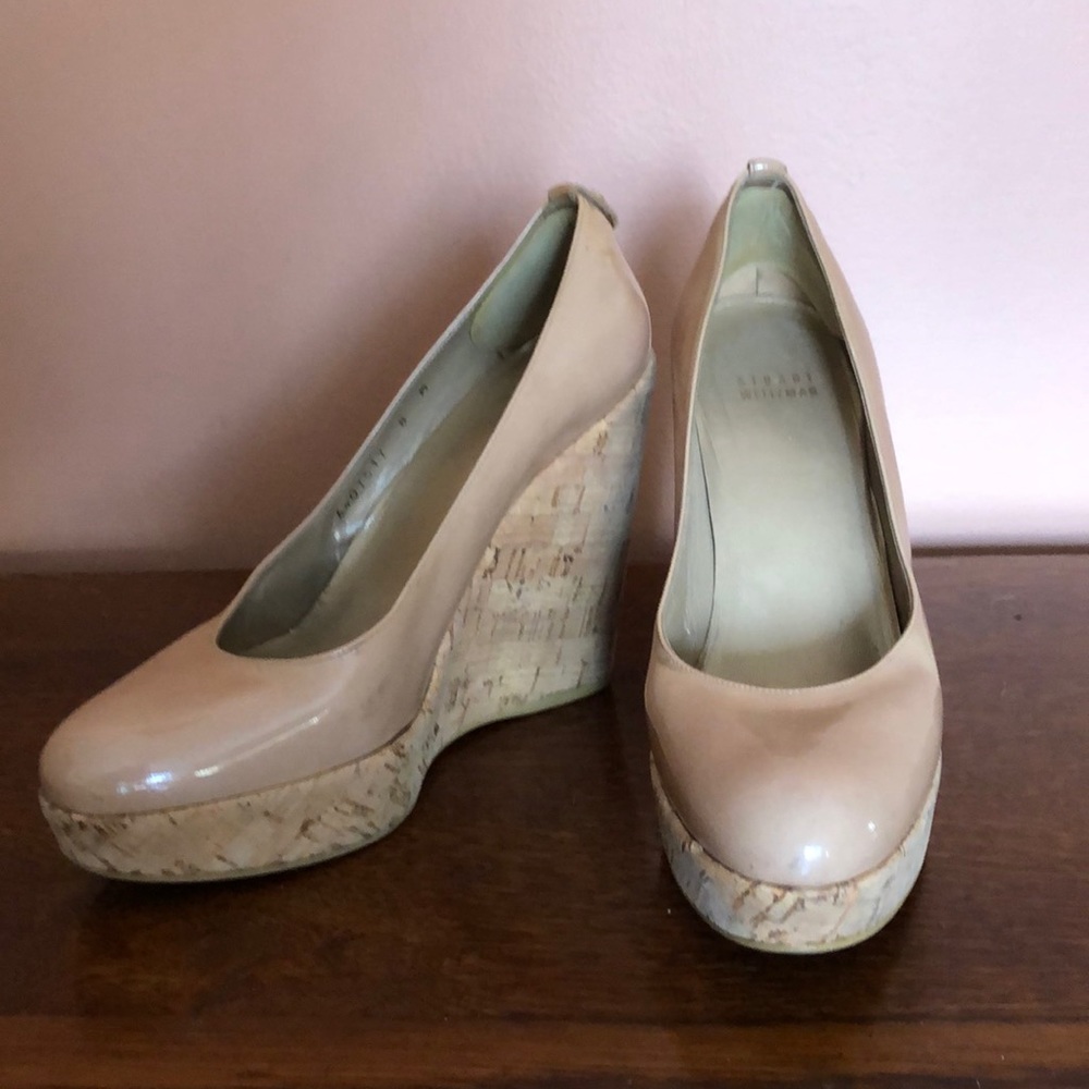 STUART WEITZMAN Corkswoon Patent Adobe Wedges - 8M